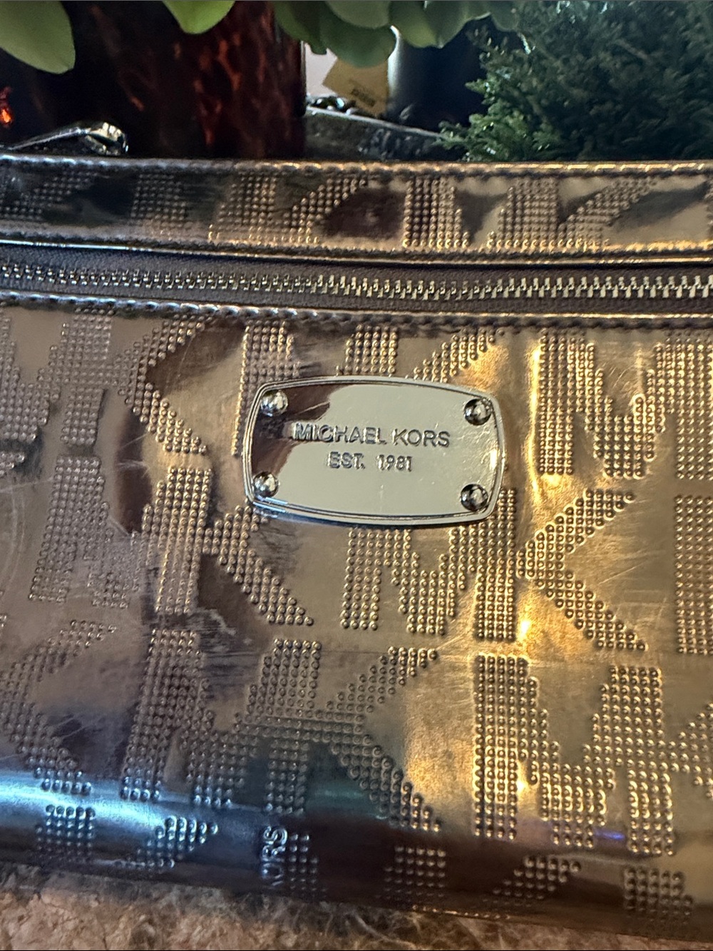 Michael Kors Metallic Gunmetal MK Logo Wristlet - Picture 2 of 9